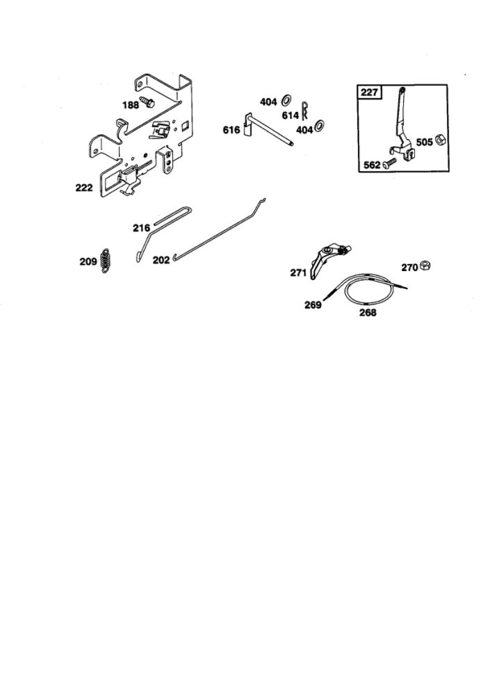 Governor Control Lever Diagram and Parts List for 198707-0141  Briggs and Stratton Engine